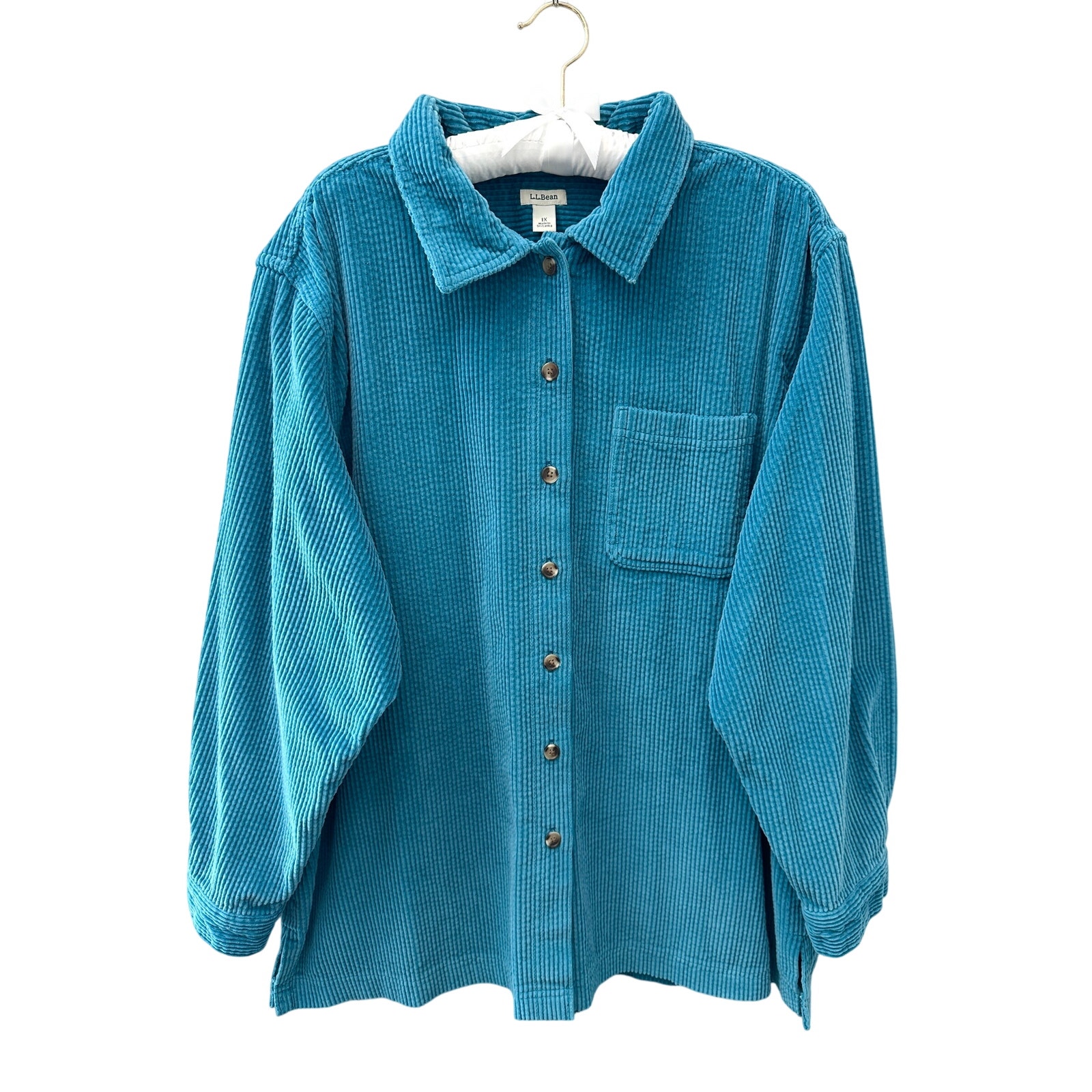 L.L. Bean Blue Corduroy Button Front Shirt 100% Cotton Overshirt Shacket | Xl